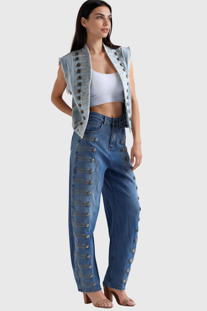 Ipati Düğme Detaylı Baggy Jean Pantolon