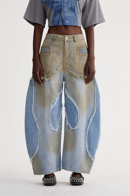 Isaiah Püsküllü Ağartılmış Baggy Jean Pantolon