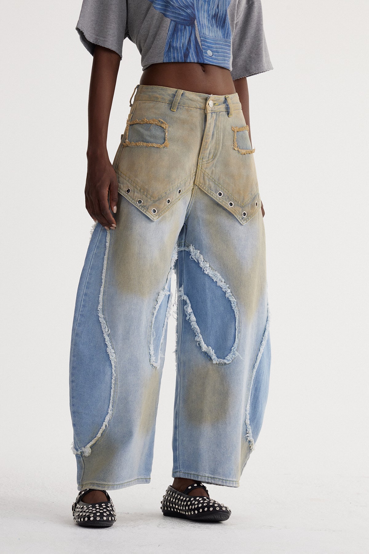 Isaiah Püsküllü Ağartılmış Baggy Jean Pantolon