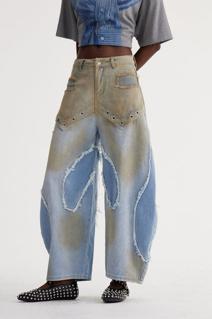 Isaiah Püsküllü Ağartılmış Baggy Jean Pantolon