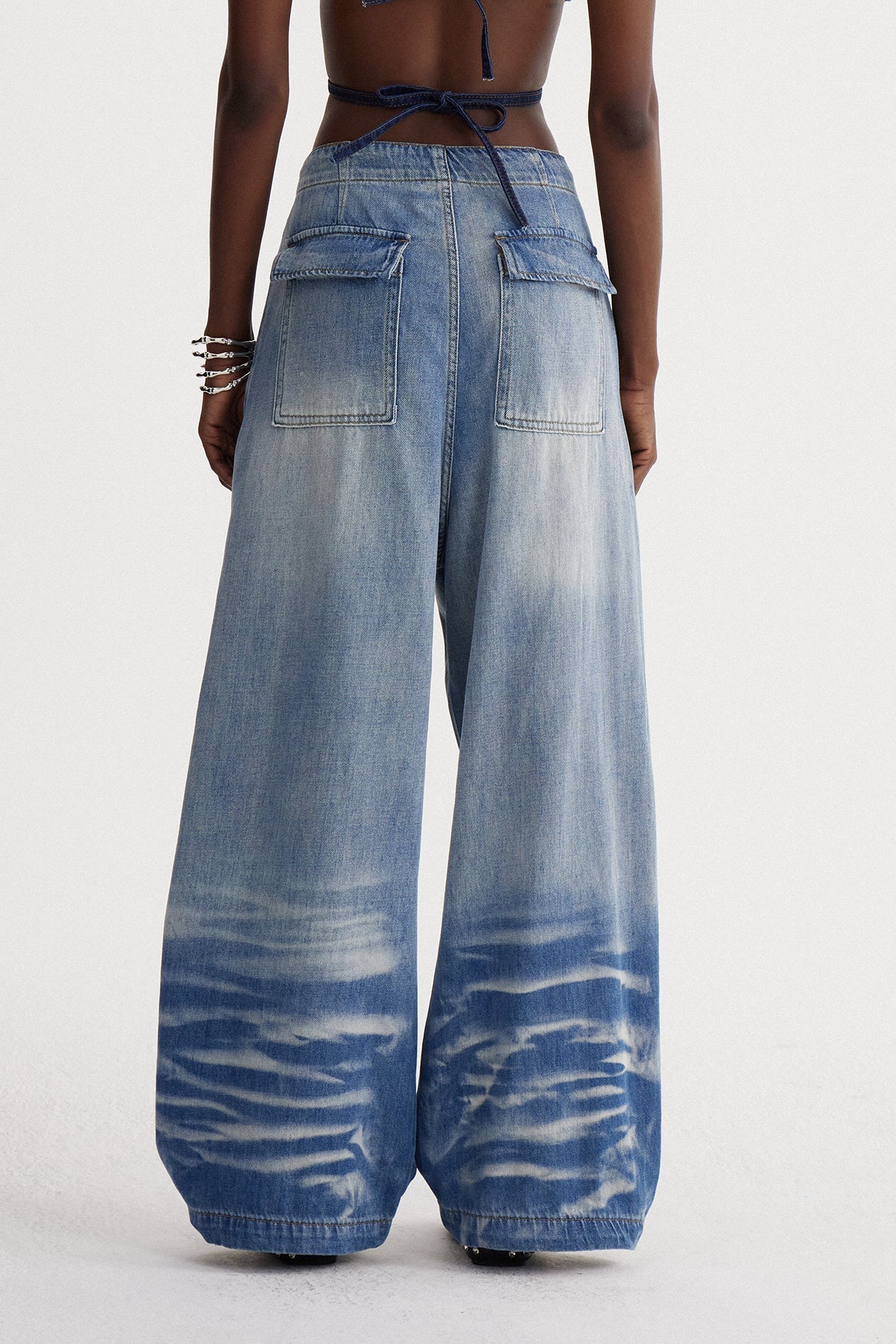 Isao Nakışlı Ağartılmış Baggy Jean Pantolon