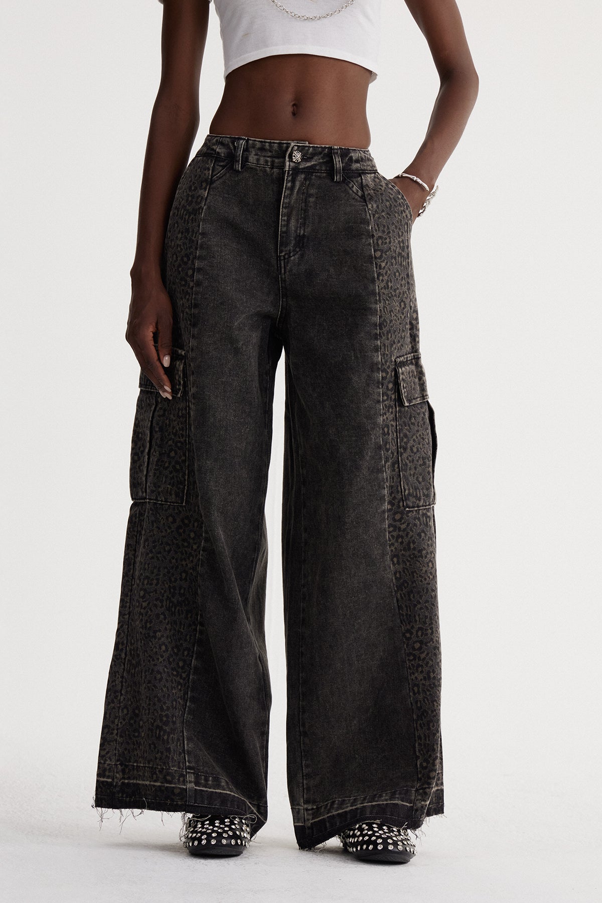 Isaque Leopar Detaylı Kargo Jean Pantolon