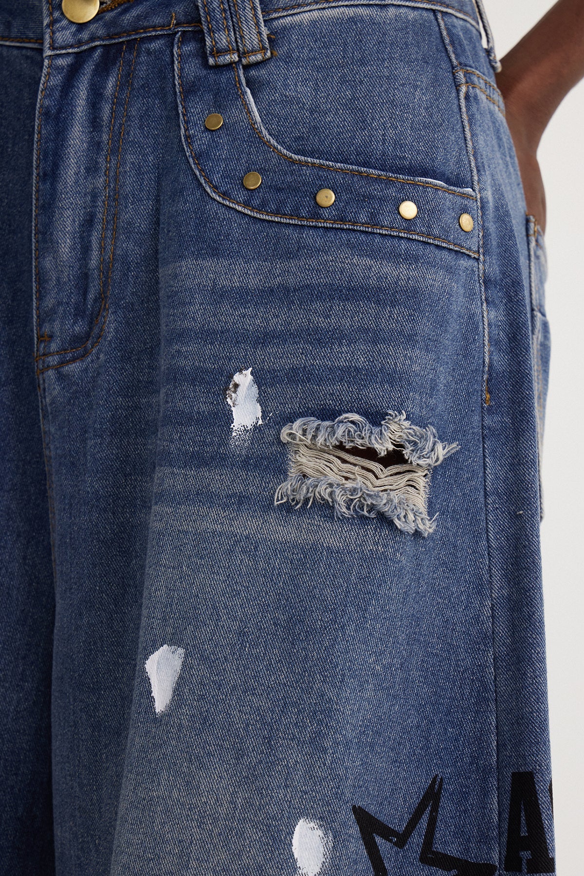 Isay Yırtık Baskılı Baggy Jean Pantolon