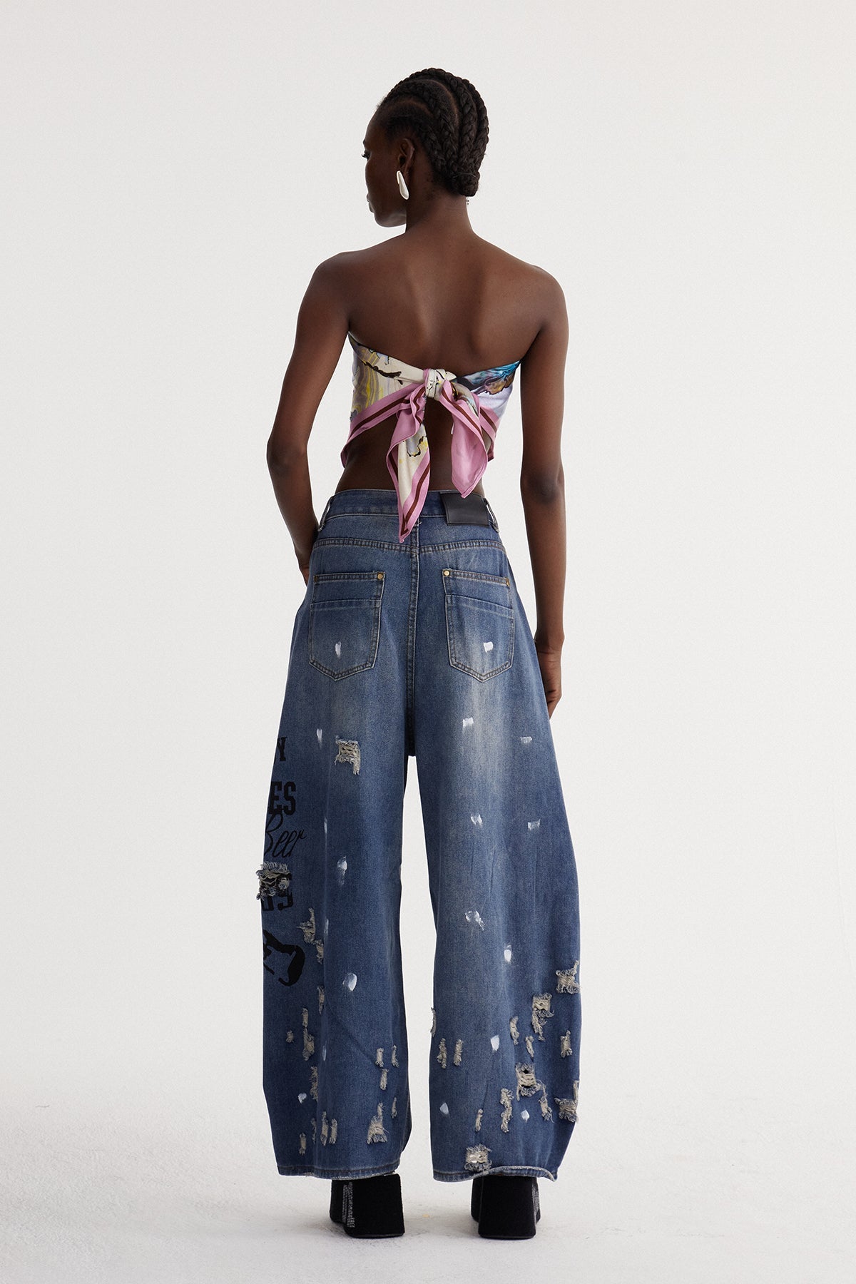Isay Yırtık Baskılı Baggy Jean Pantolon