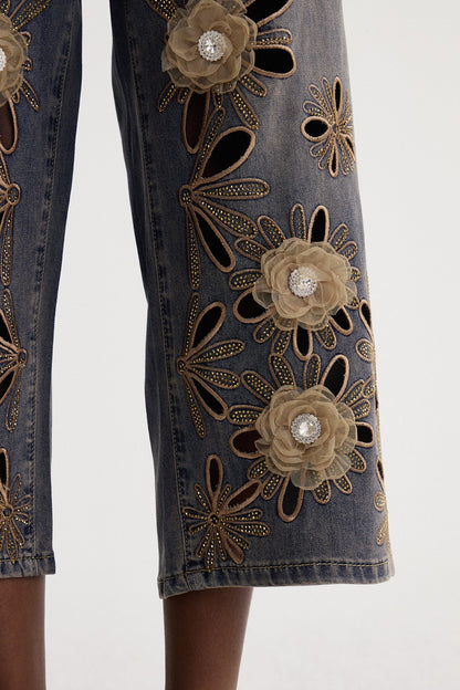 Iseult Çiçek Oyma Detaylı Jean Pantolon