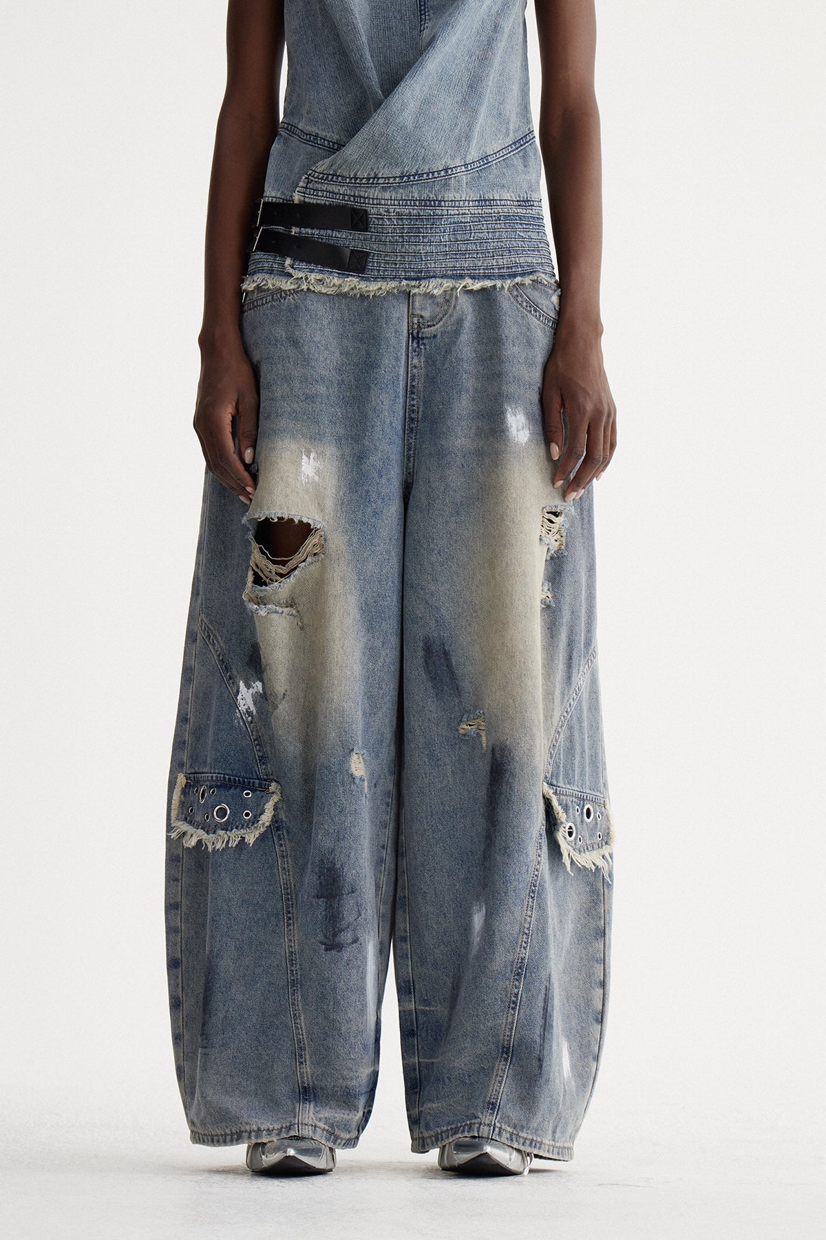 Ishaq Yırtık Baggy Jean Pantolon