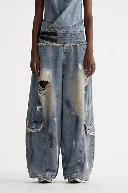 Ishaq Yırtık Baggy Jean Pantolon