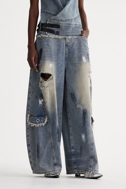 Ishaq Yırtık Baggy Jean Pantolon