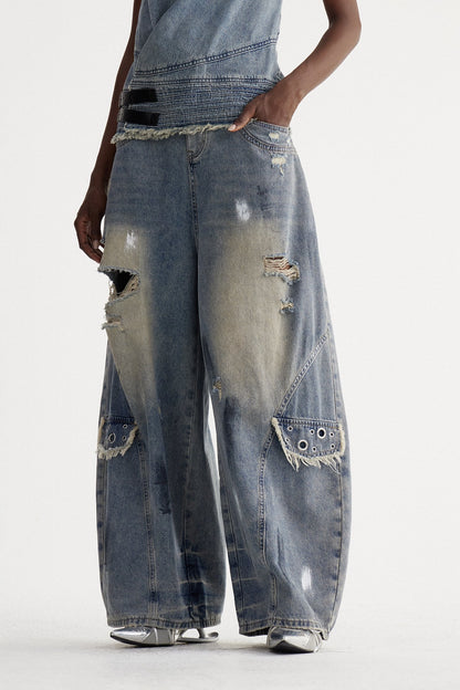 Ishaq Yırtık Baggy Jean Pantolon