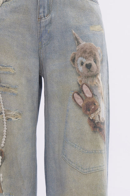 Itxaso Desenli Yırtık Jean Pantolon