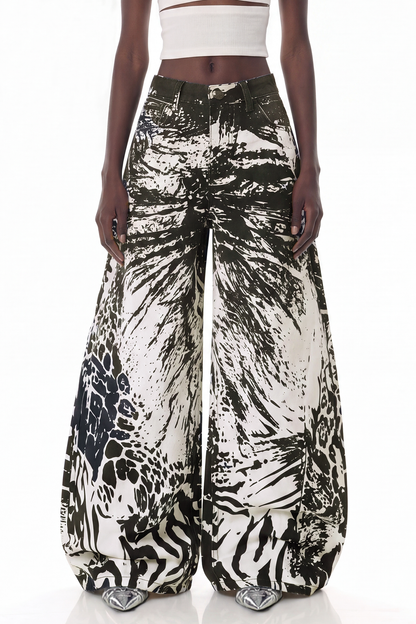 Iuturna Leopar Desenli Barrel Jean