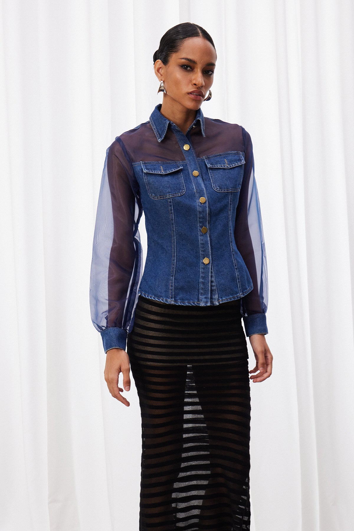 Izevel File Detaylı Denim Ceket