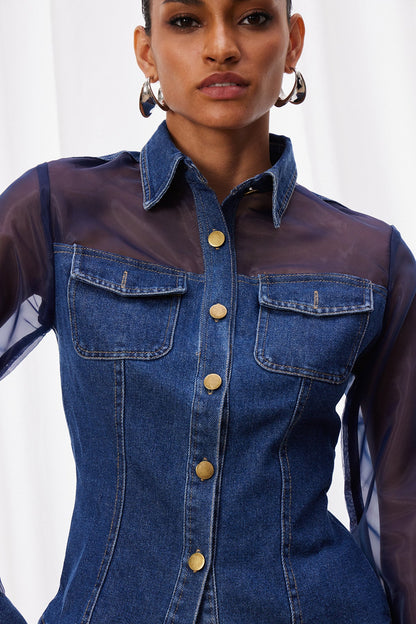 Izevel File Detaylı Denim Ceket