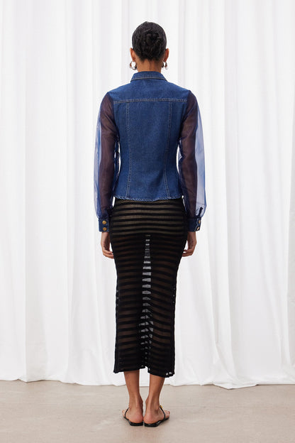 Izevel File Detaylı Denim Ceket