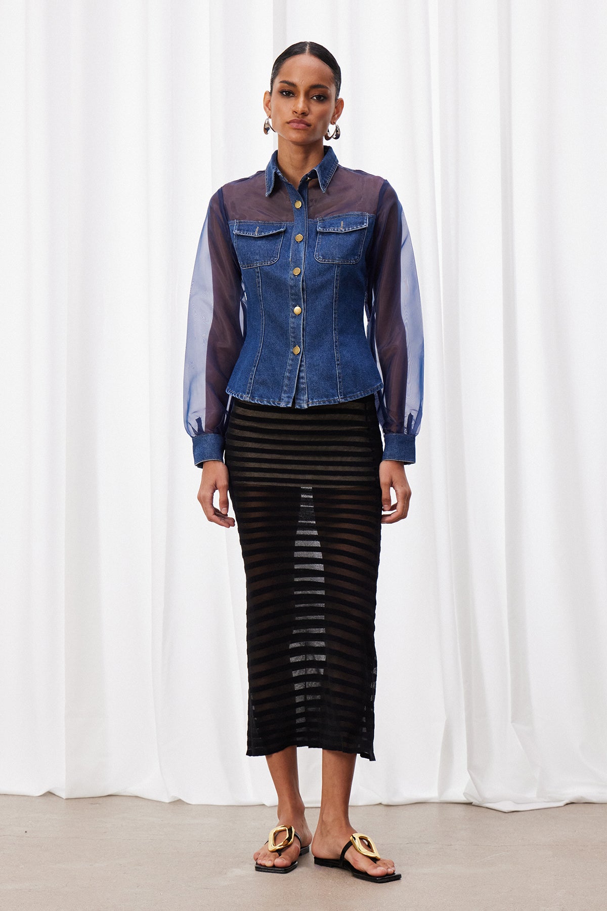 Izevel File Detaylı Denim Ceket