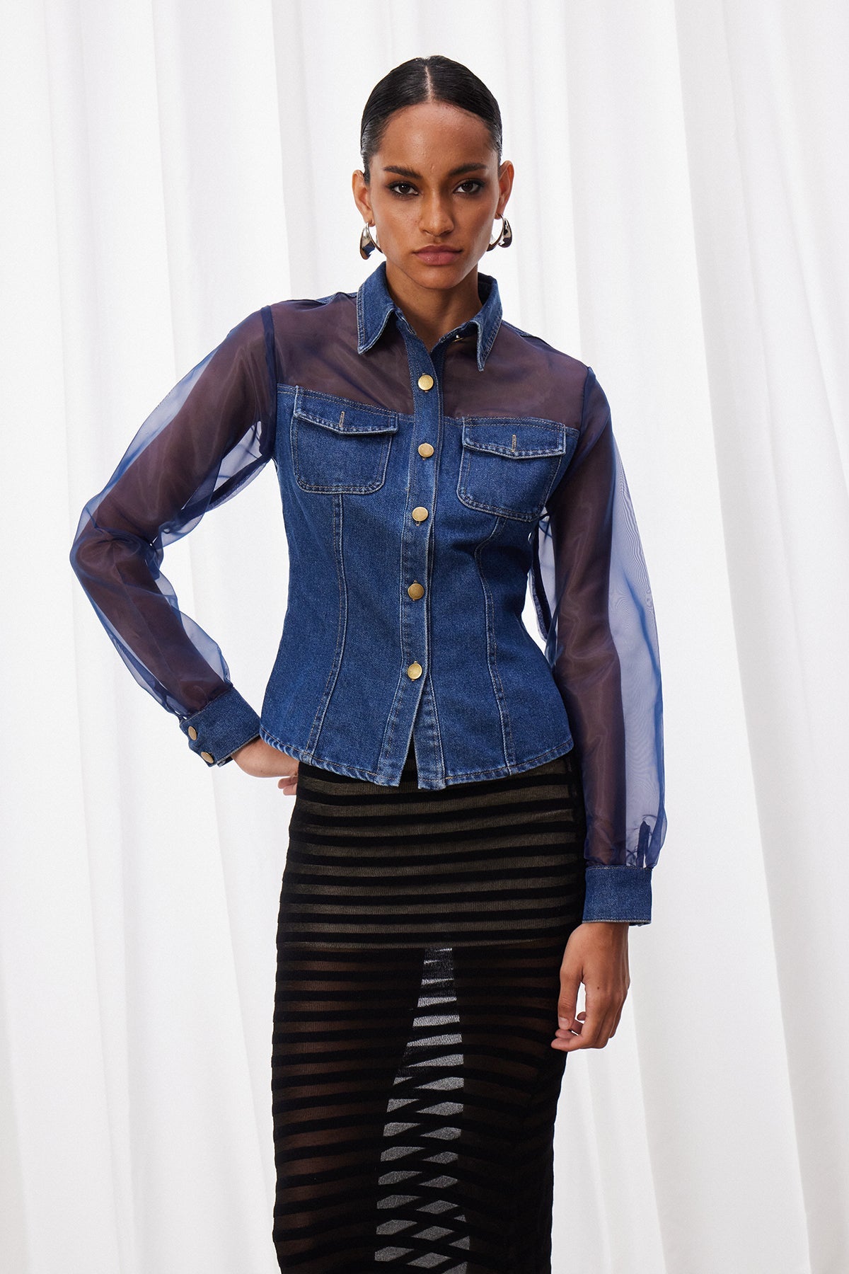 Izevel File Detaylı Denim Ceket
