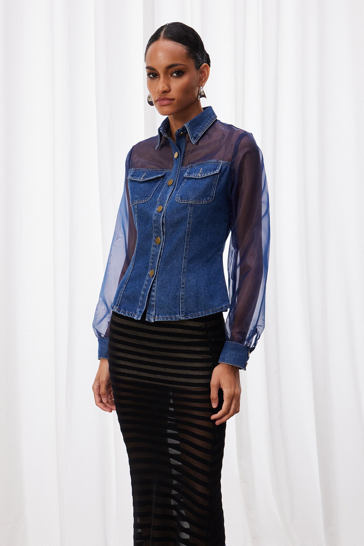Izevel File Detaylı Denim Ceket