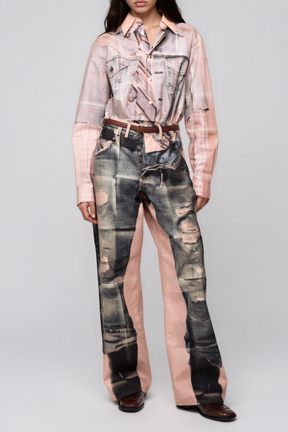 Karsen Asimetrik Baskılı Jean Pantolon