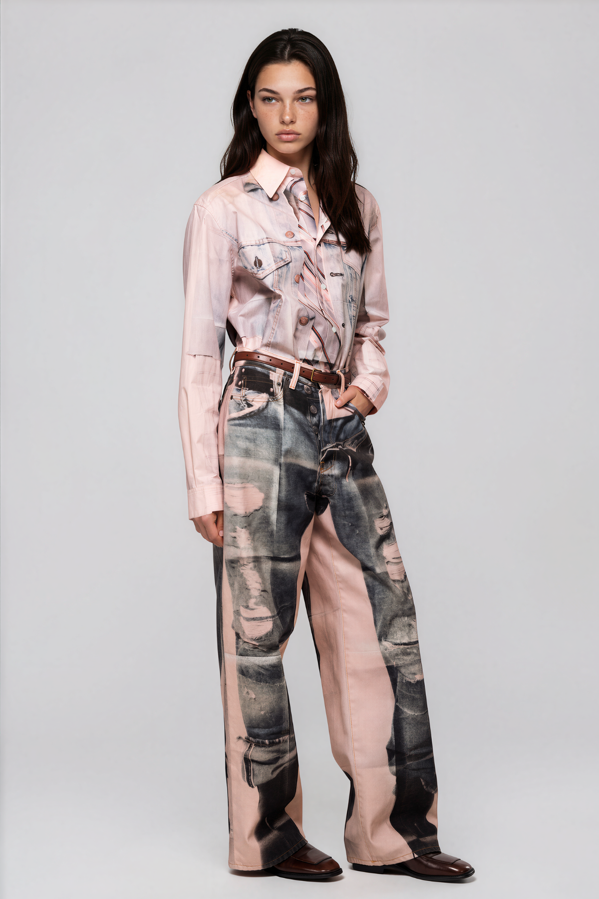 Karsen Asimetrik Baskılı Jean Pantolon