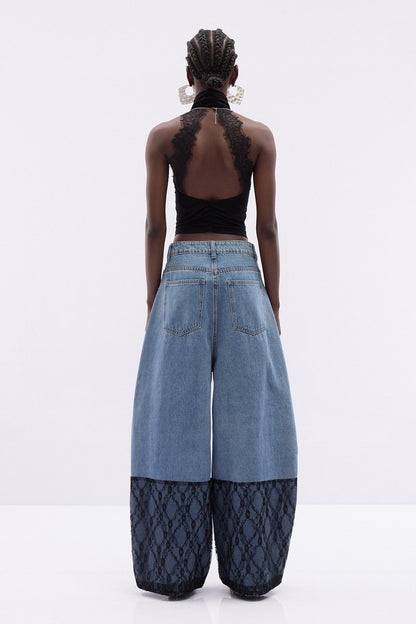 Kathleen İnci Dantel Detaylı Baggy Jean Pantolon
