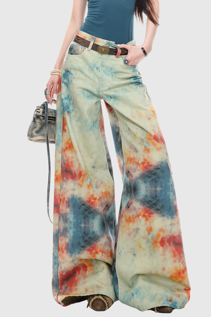 Kaybella Batik Desenli Barrel Jean Pantolon
