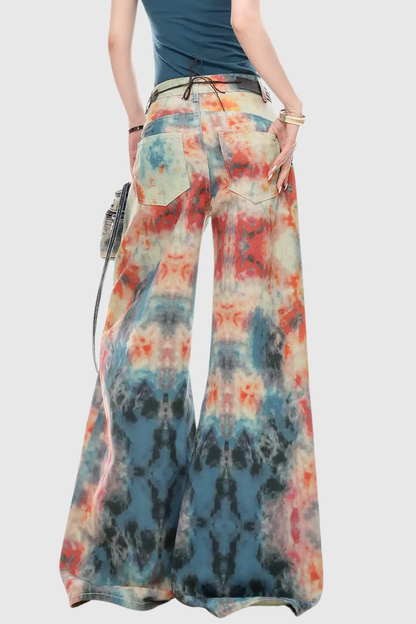 Kaybella Batik Desenli Barrel Jean Pantolon