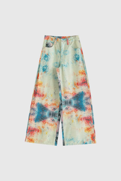 Kaybella Batik Desenli Barrel Jean Pantolon