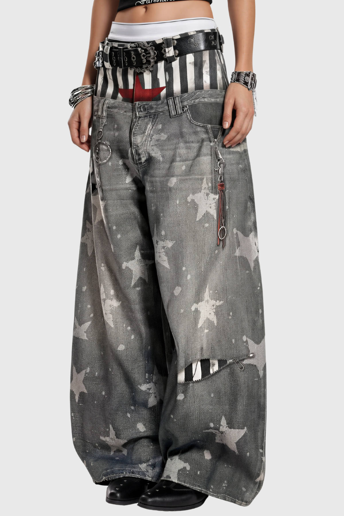 Kees Dekonstrüksiyon Yıldız Desenli Baggy Jean Pantolon