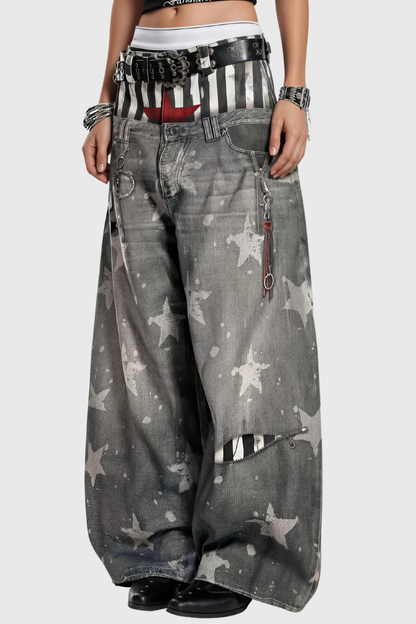 Kees Dekonstrüksiyon Yıldız Desenli Baggy Jean Pantolon
