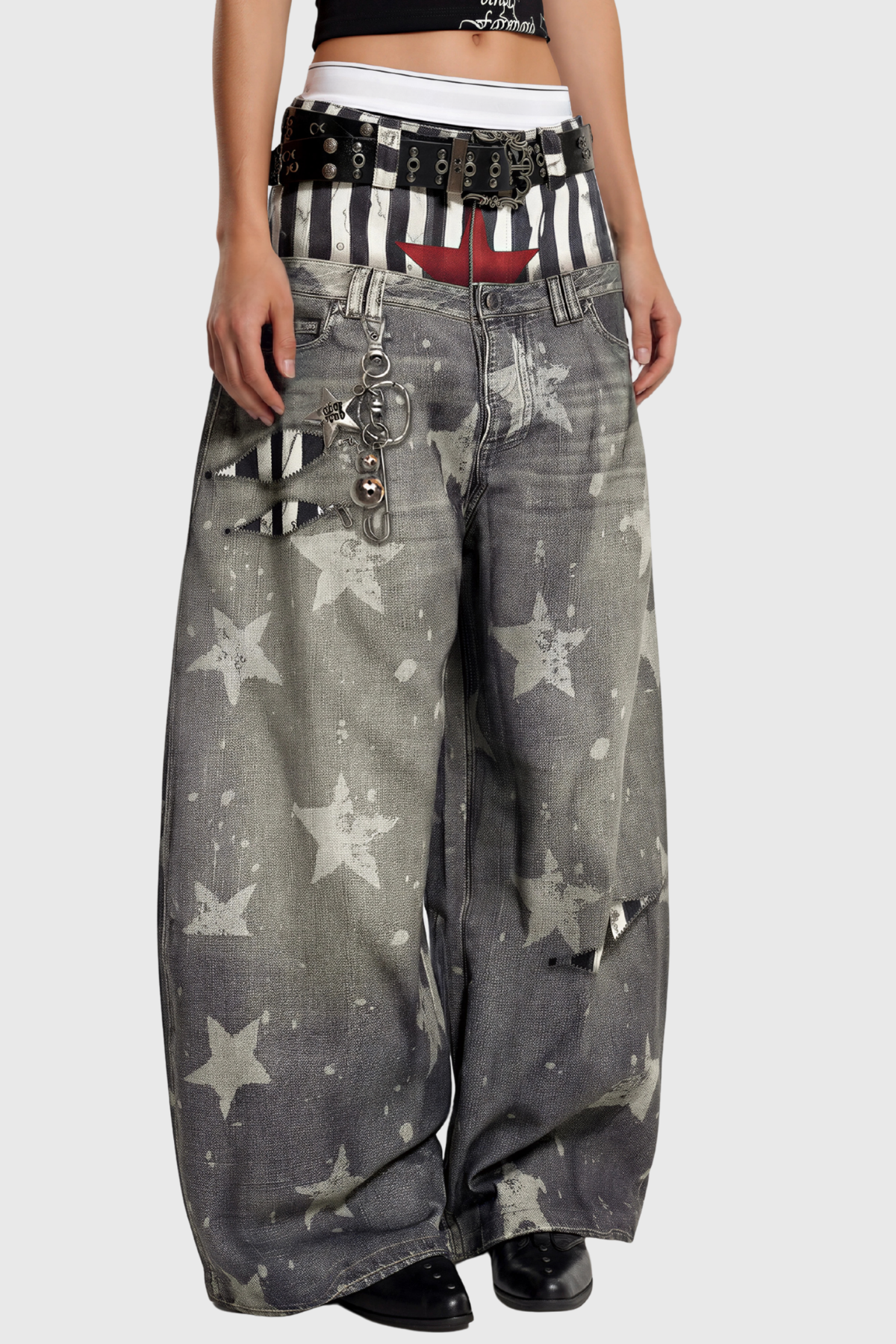 Kees Dekonstrüksiyon Yıldız Desenli Baggy Jean Pantolon