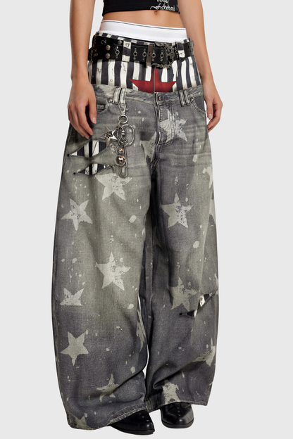 Kees Dekonstrüksiyon Yıldız Desenli Baggy Jean Pantolon