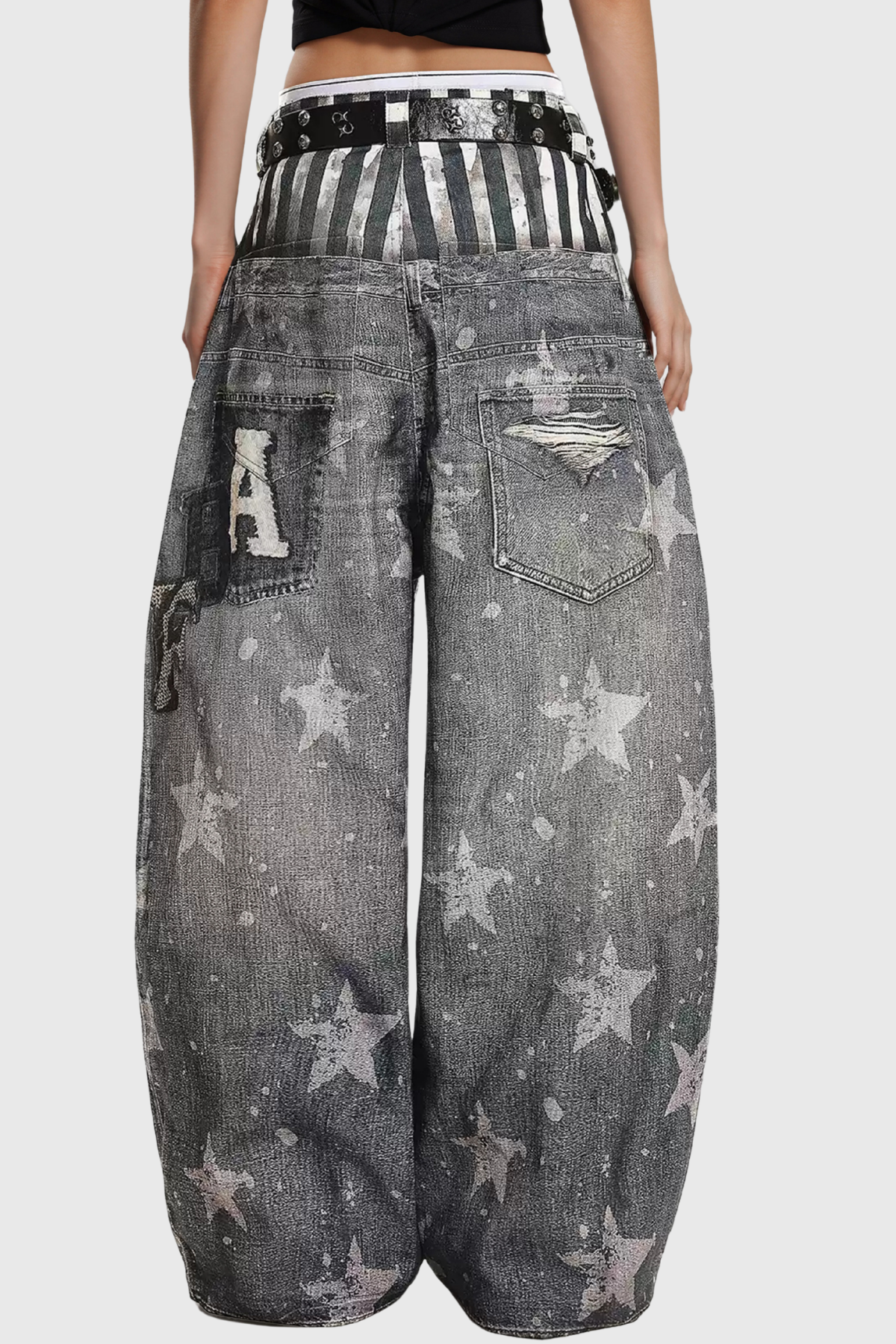 Kees Dekonstrüksiyon Yıldız Desenli Baggy Jean Pantolon
