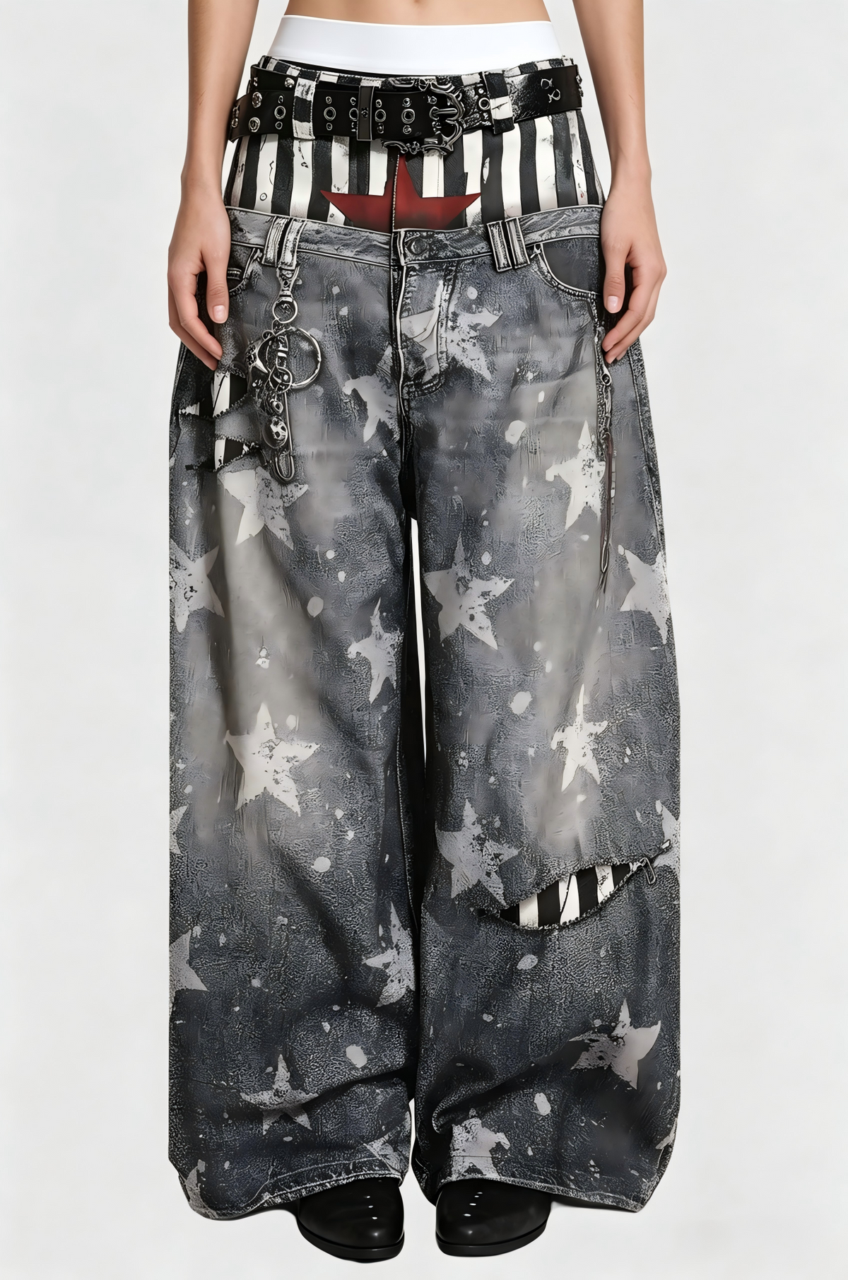 Kees Dekonstrüksiyon Yıldız Desenli Baggy Jean Pantolon