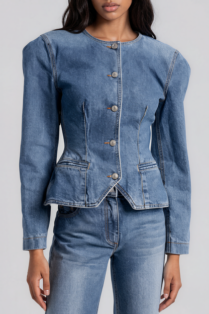 Ketaki Uzun Kollu Düğmeli Denim Ceket