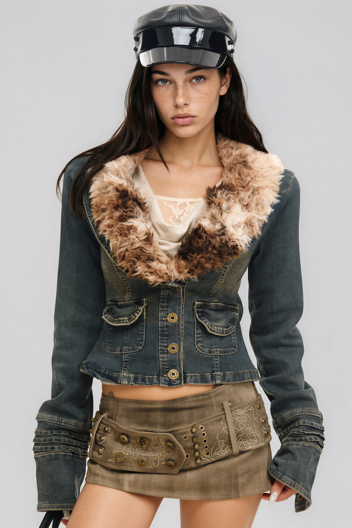 Khal V Yaka Suni Kürk Denim Ceket