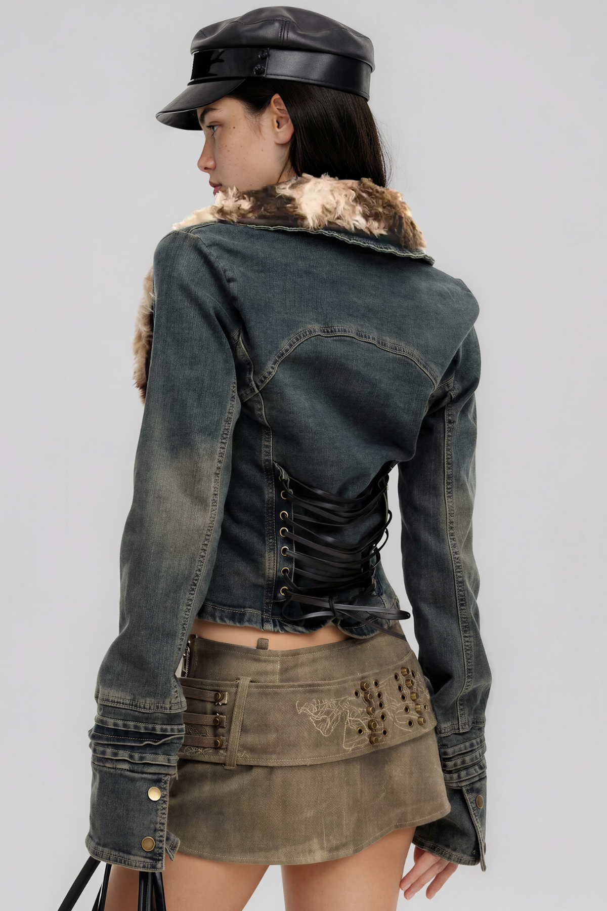 Khal V Yaka Suni Kürk Denim Ceket