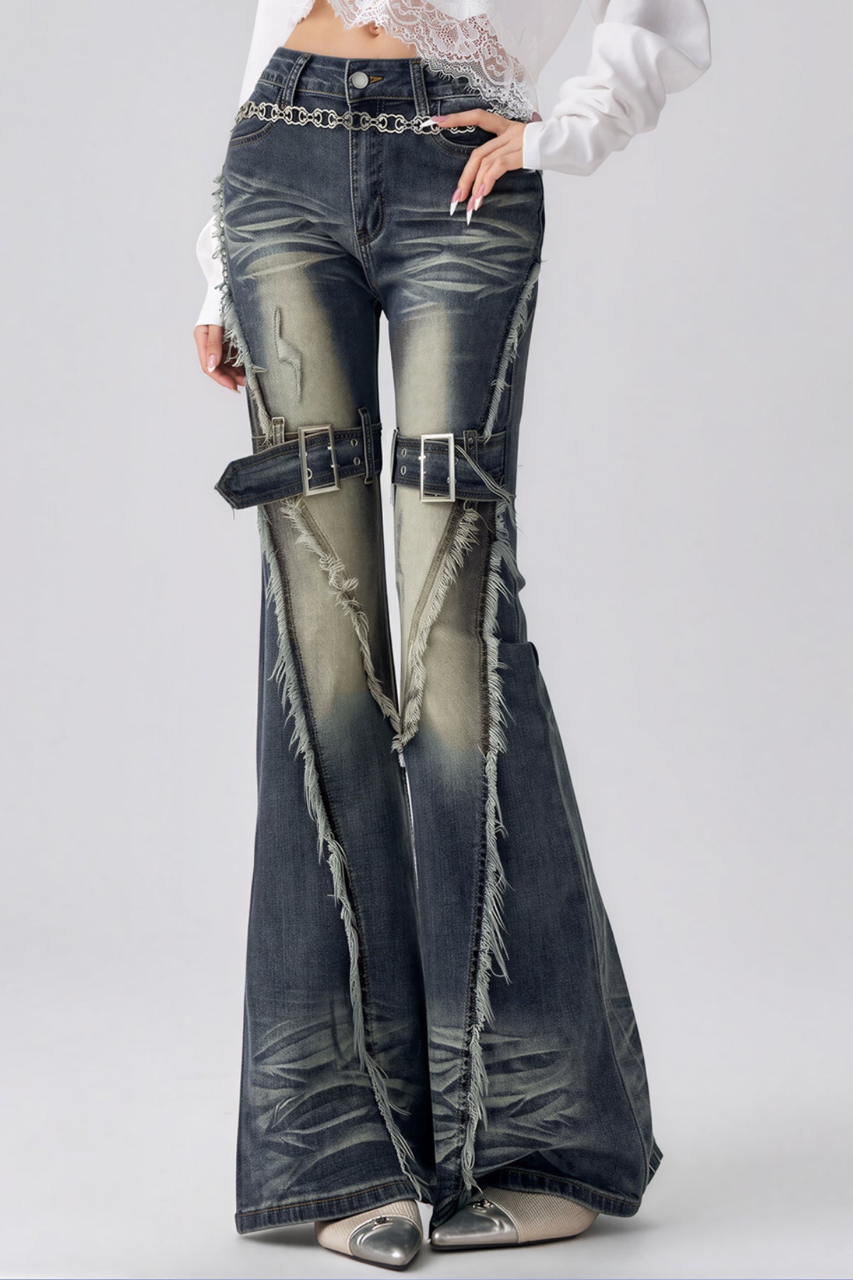 Kish Ağartılmış Püsküllü Bootcut Jean Pantolon