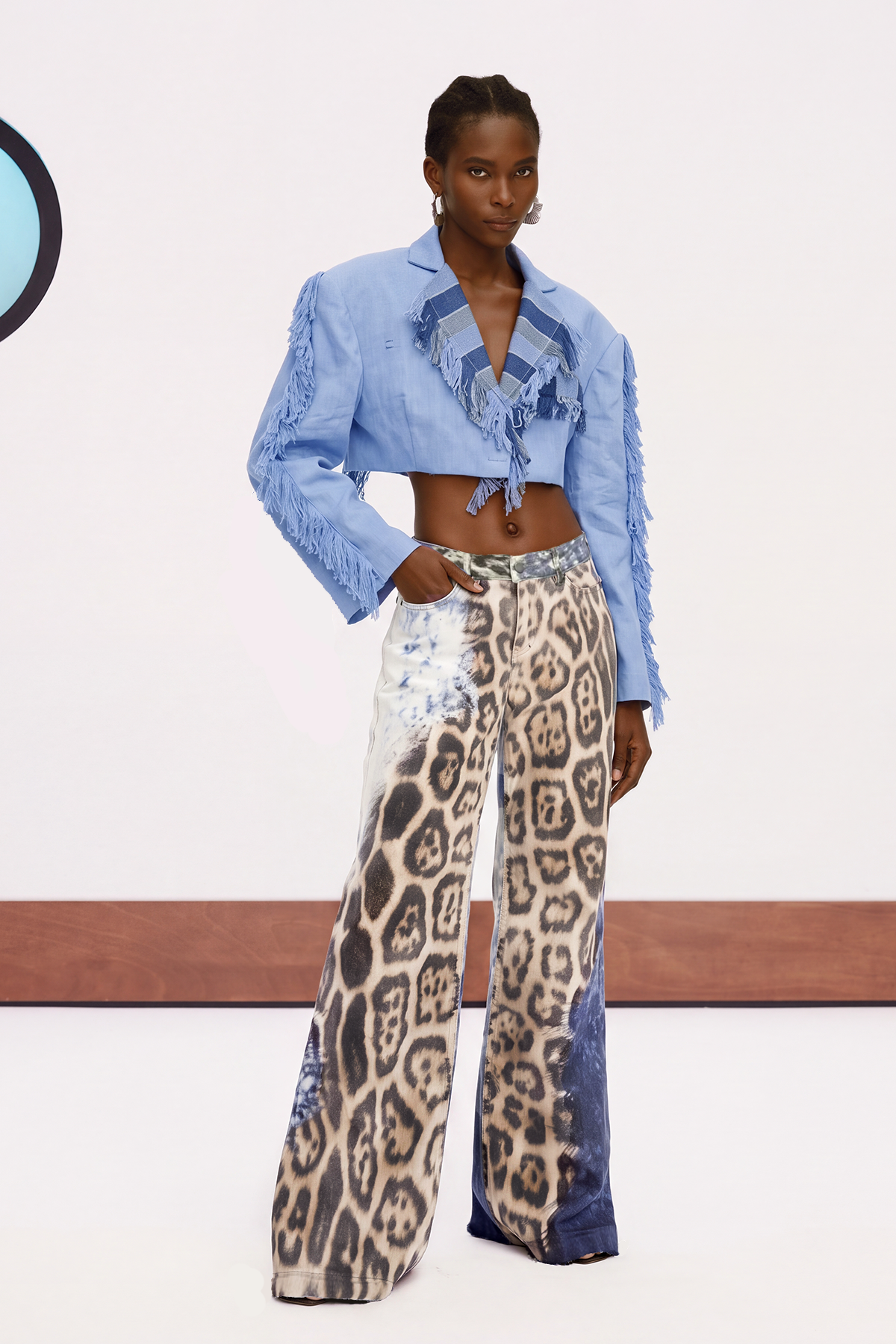 Kole Leopar Desenli Ağartılmış Jean Pantolon
