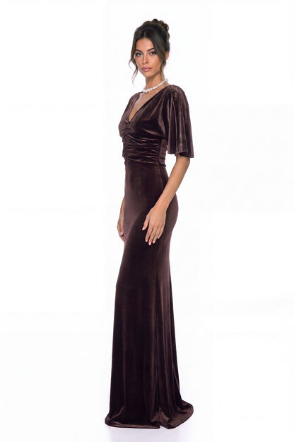 Kolsana V Yaka Kadife Maksi Elbise
