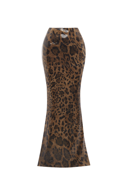 Leola Maxi Etek - Payetli Leopar Deseni