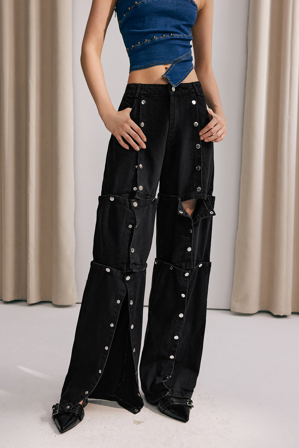 Luisa Düğme ve Patchwork Detaylı Jean Pantolon