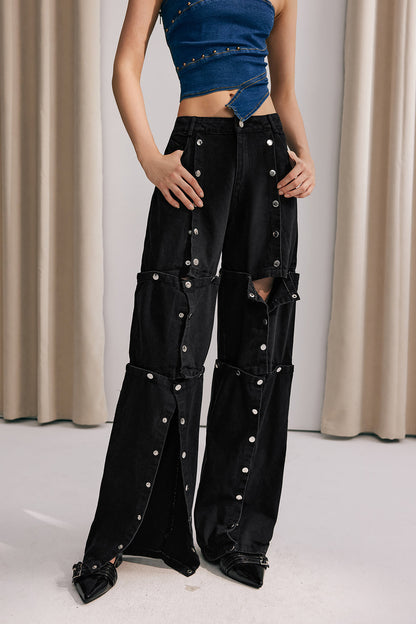 Luisa Düğme ve Patchwork Detaylı Jean Pantolon