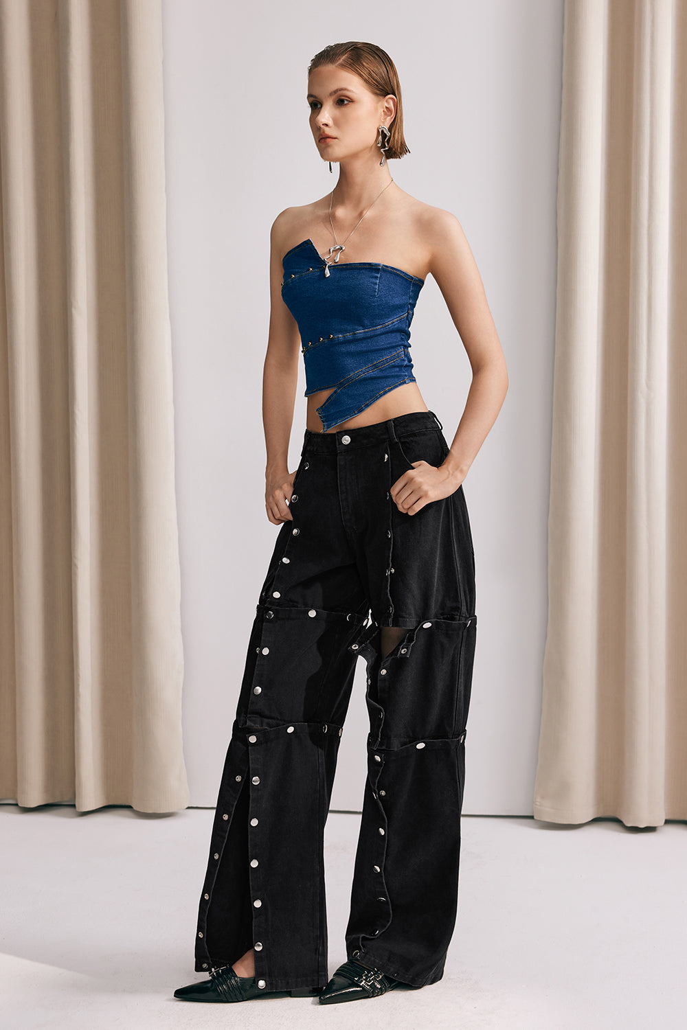 Luisa Düğme ve Patchwork Detaylı Jean Pantolon
