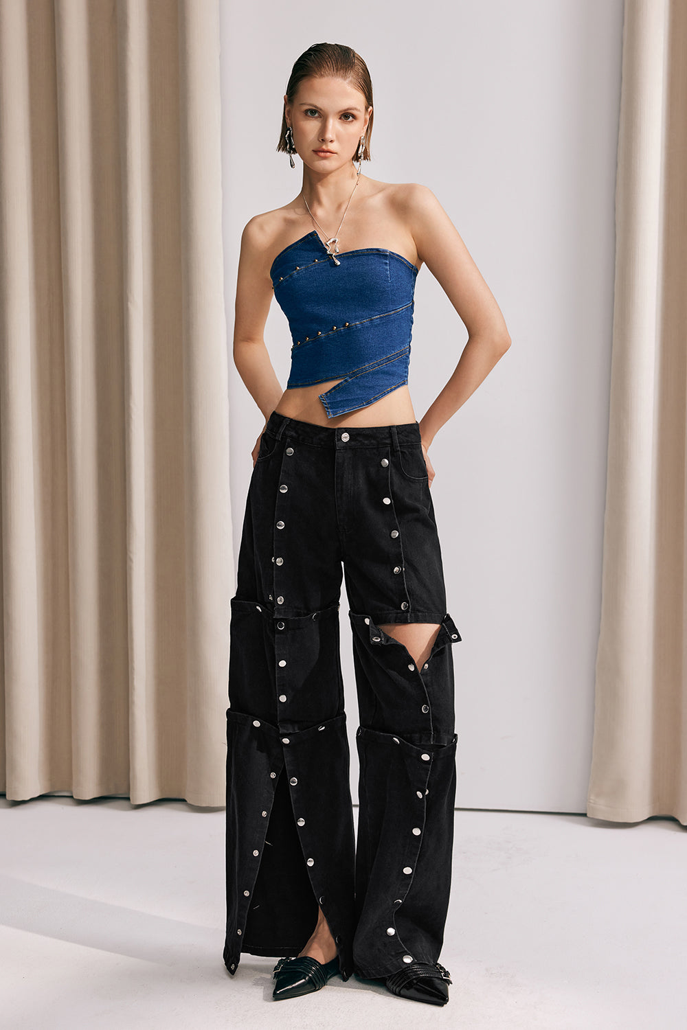 Luisa Düğme ve Patchwork Detaylı Jean Pantolon