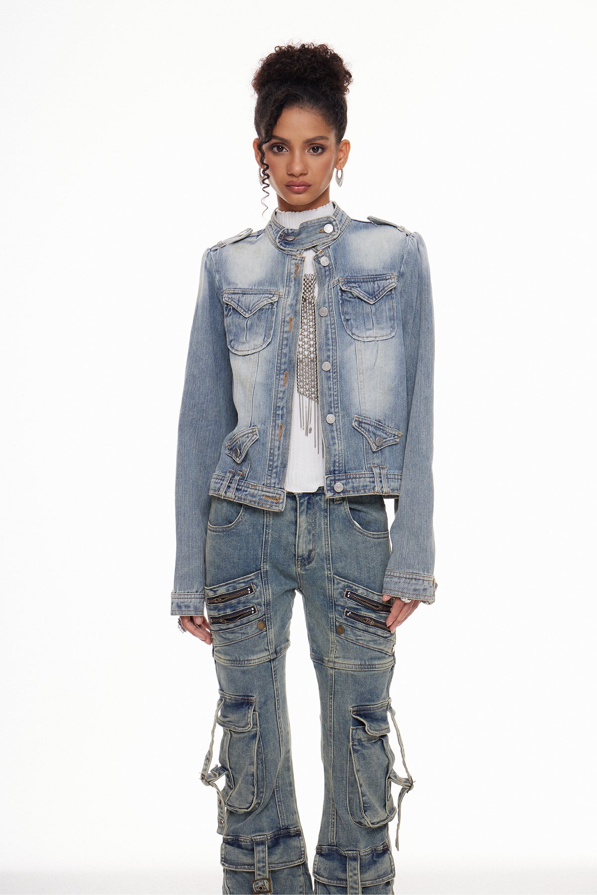 Machalat Ağartılmış Denim Ceket