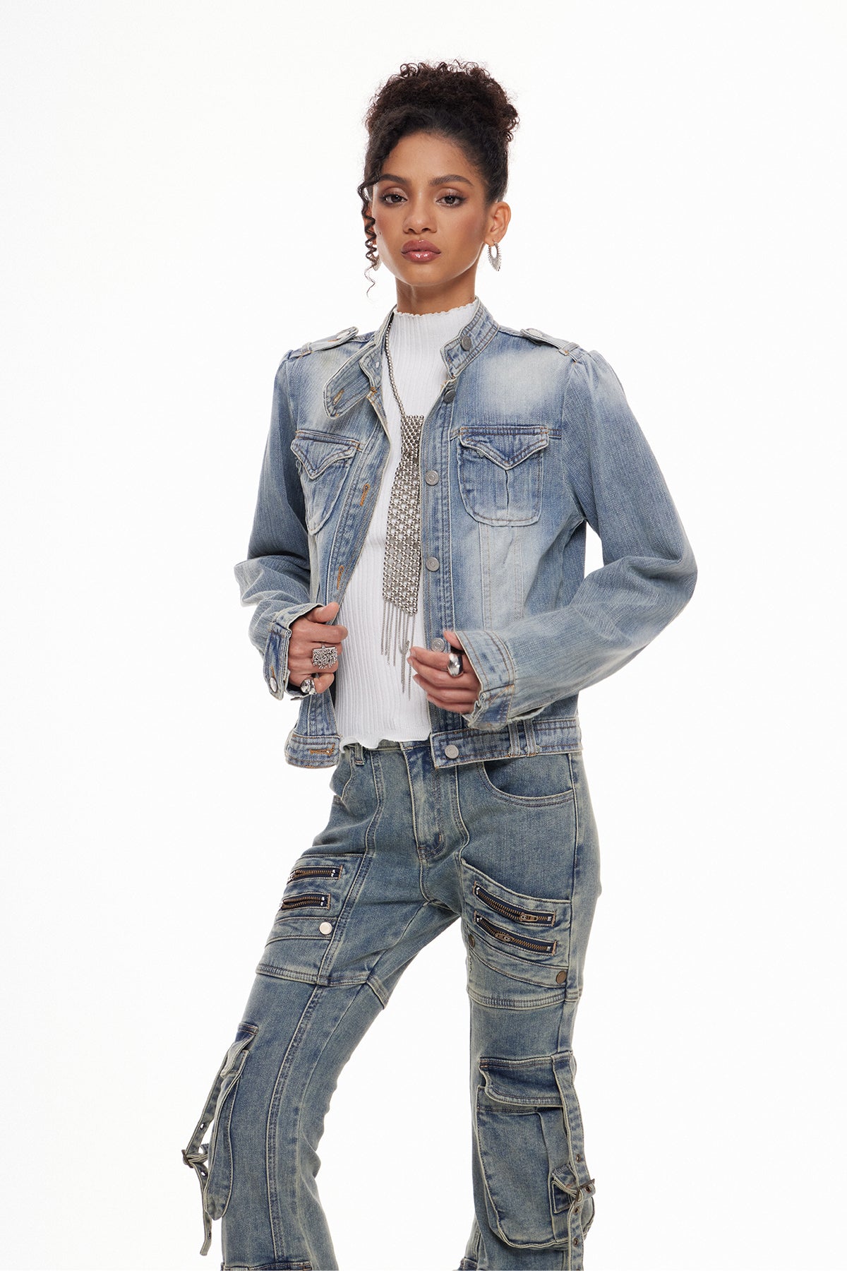 Machalat Ağartılmış Denim Ceket