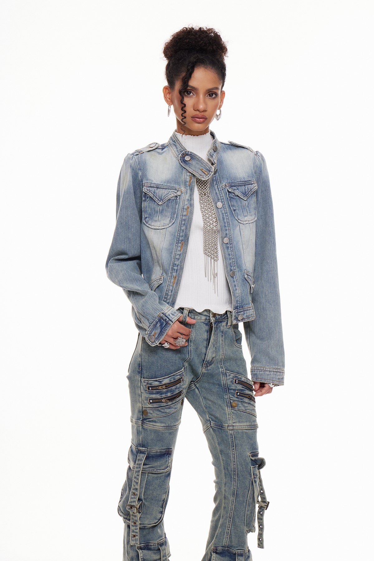 Machalat Ağartılmış Denim Ceket