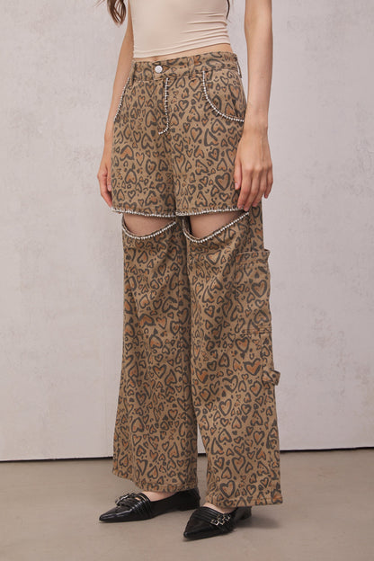 Roselyn Leopar ve Yapay Elmas Detaylı Jean Pantolon