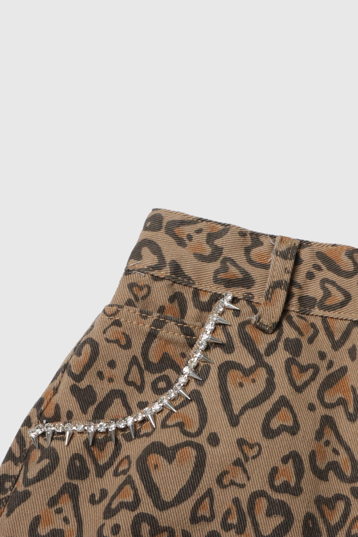 Roselyn Leopar ve Yapay Elmas Detaylı Jean Pantolon