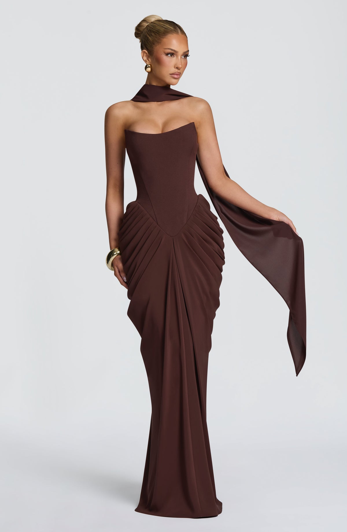 Noura Maxi Elbise - Mürdüm Kahve